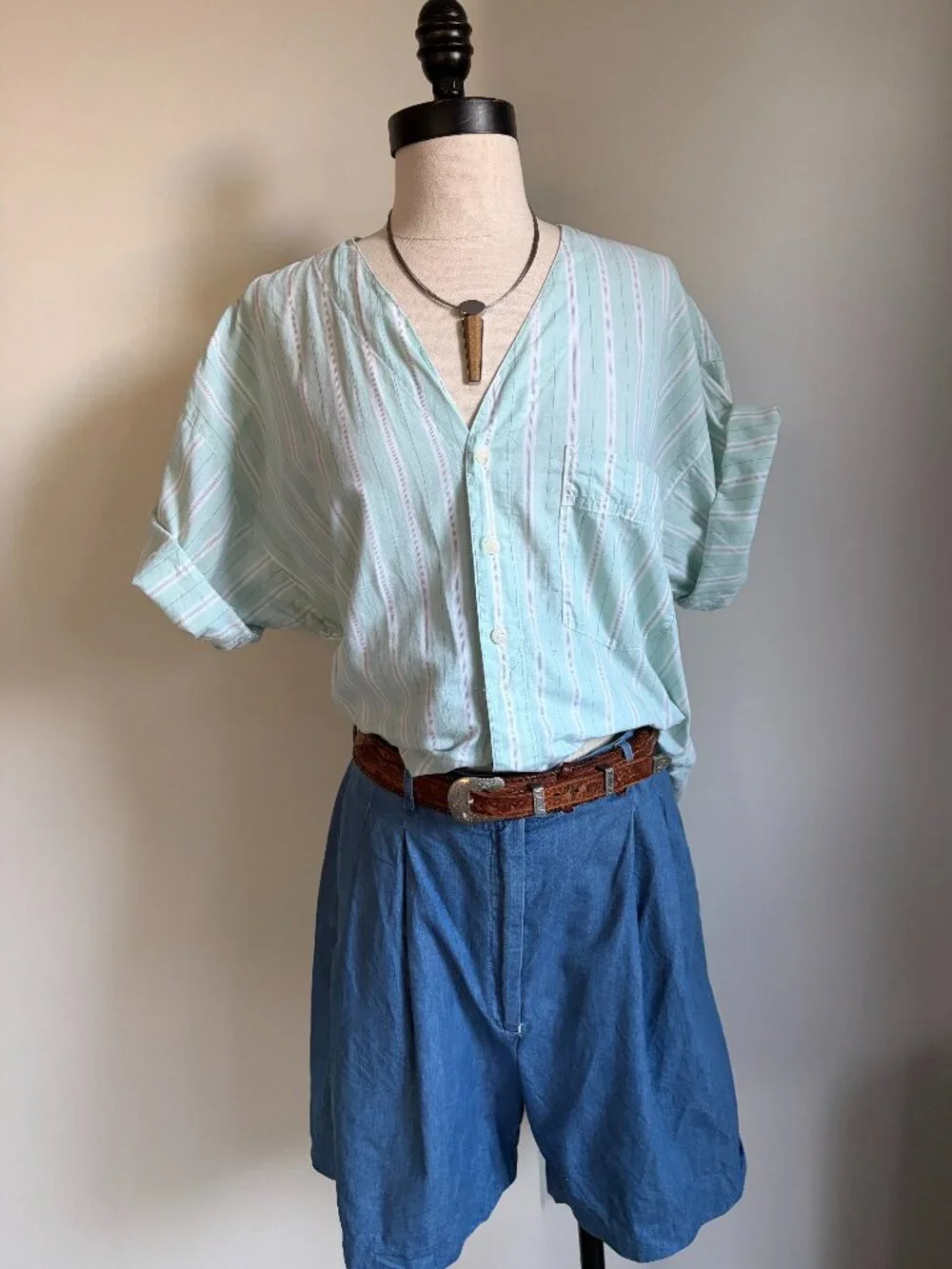 Vintage 80s Calvin Klein Sport Cotton Striped Button Up Shirt Medium - Picture 1 of 5